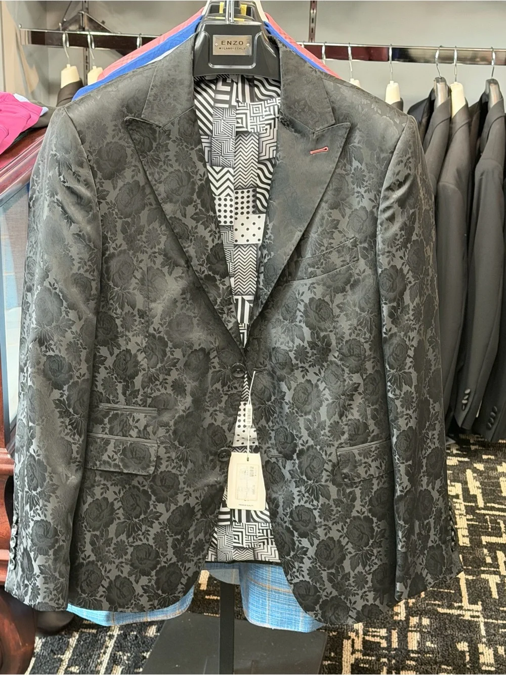Black Floral Jacquard Blazer - Men's Tailored Sport Coat